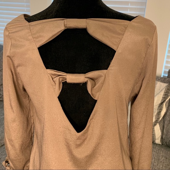 Gold Blouse with Bows and Cutouts on the Back - Picture 4 of 4